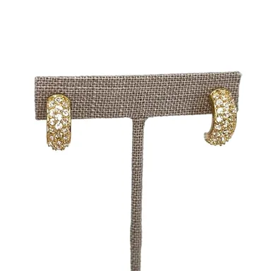 Swarovski Half Hoop Huggie Earrings Clear Crystal Pave Gold Tone