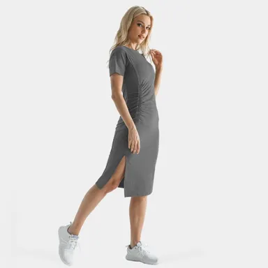 Halara Everyday Ruched Split Hem Midi Cotton Chill Dress-Wonder NWT Size XS 