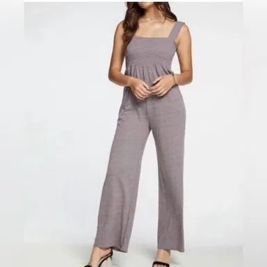 NWT CHASER TRIBLEND JERSEY WIDE LEG SMOCKED CAMI JUMPSUIT