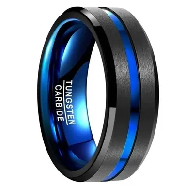 NEW TRENDING Tungsten Carbide Alloy Mens Thin Blue Line Ring Impact Resistant