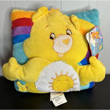 Care Bears Rare SUNSHINE BEAR 3 Dimensional Throw Pillow 13” X 13” 2004 Rainbow