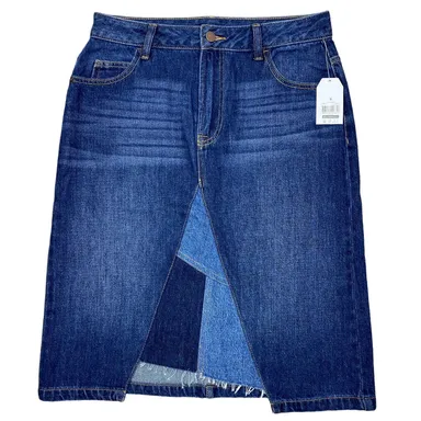 Patchwork Denim Jean Skirt Women’s Sz 6 Asymmetric Hem 100% Cotton Time&Tru NEW!