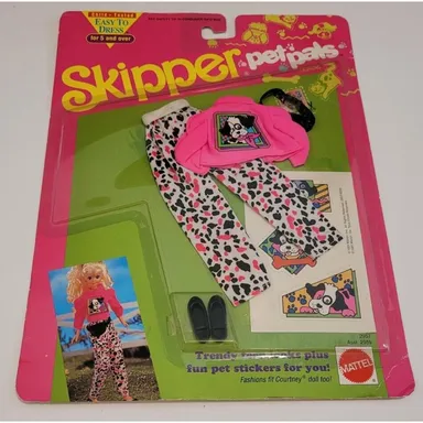 Vintage Barbie Skipper Pet Pals Outfit New On Card Top Pants Shoes 2957 Pink Dog