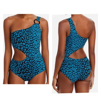 Solid & Striped Claudia Swimsuit Size Large One Piece Leopard Print Blue/Black