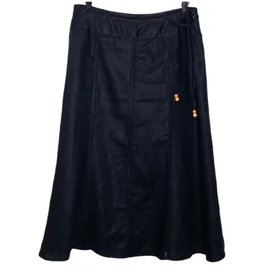 RICHARD MALCOLM black 100% linen A line midi skirt size 10