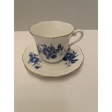 Elizabethan by Taylor & Kent w/ White and Blue Flowers Teacup Saucer, Victorian