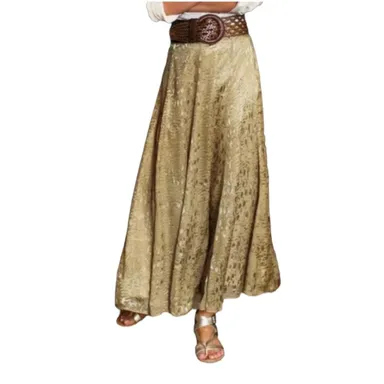 Soft Surroundings Sienna Textured Sheer Gold Silk Blend Maxi Skirt Size XL