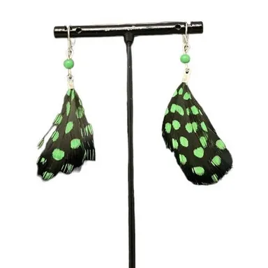 Claire's Feather Dangle Earrings Black & Green