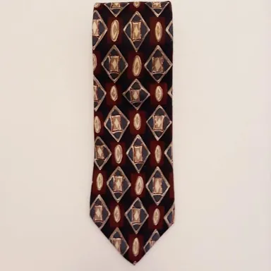 Lands End Diamond Pattern Tie Blue Gold Red