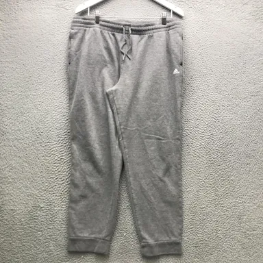 Adidas Fleece Jogger Sweatpants Men's XL Drawstring Embroidered Logo Gray White