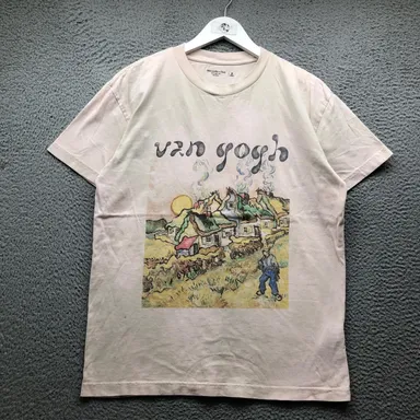 Abercrombie & Fitch Van Gogh Art T-Shirt Mens M Short Sleeve Guy With Houses Tan