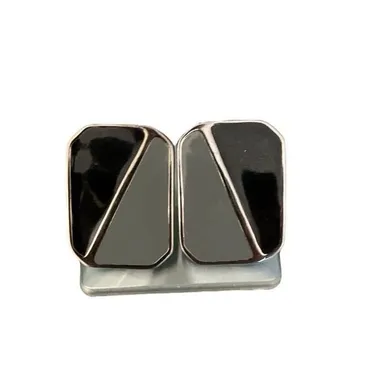 Vintage Clip-on Earrings Black Gray Enamel