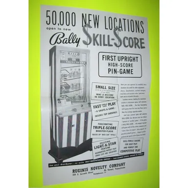 Skill Score Pinball Flyer Original Upright Game Promo Vintage Mechanical 1960