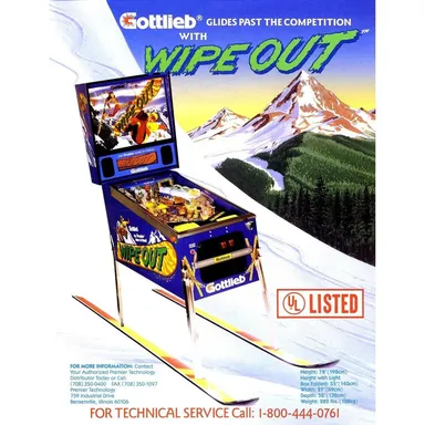 Wipe Out Pinball Flyer Original 1993 Snowboard Winter Sports Theme 8.5" x 11"