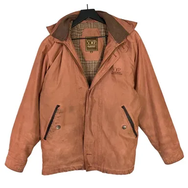 Vintage Playboy Brown Leather Bomber Jacket Men's Medium Houndstooth Lined Zip