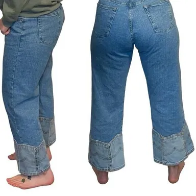Soft surroundings vintage 90s patchwork jeans, butt pocket trim, crop jeans L