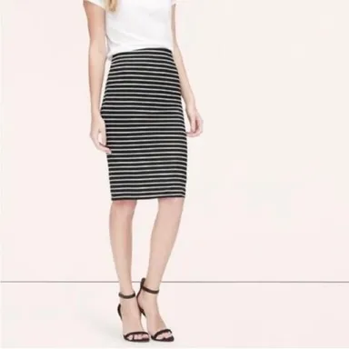 Loft pencil skirt - black and white stripe pull on skirt - size L