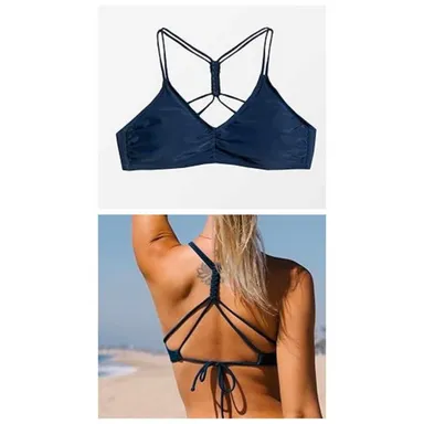 Cupshe Set Back Braided Straps Bikini Top Navy Blue Medium NEW