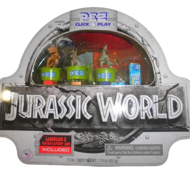 PEZ 2019 Jurassic World Gameboard Set Dinosaurs Click & Play Tin 3x Dispensers
