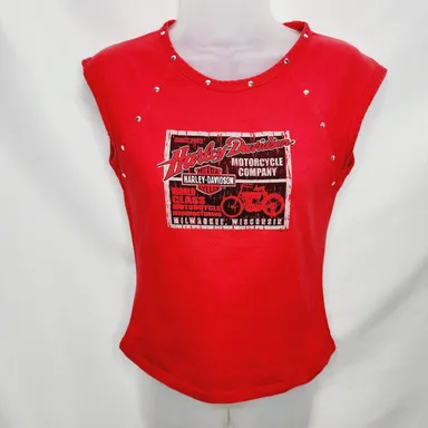 Harley Davidson Red Sleeveless Studded Freeport Bahamas Shirt/Top Women's size M