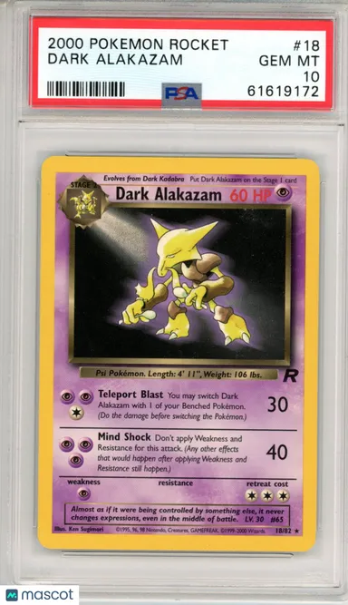 2000 Pokemon Rocket Dark Alakazam #18 PSA 10