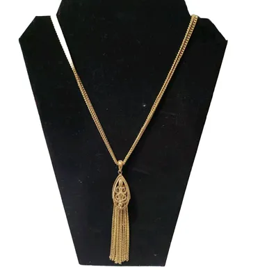 Monet Vintage Tassel Necklace Gold Tone Chain with Pendant Multi-Chain 13" Chain