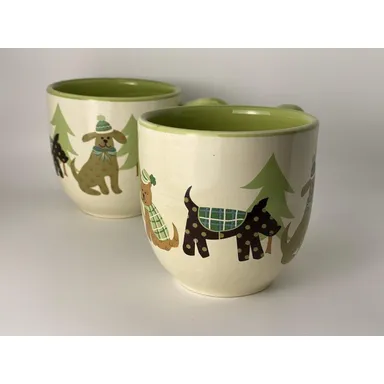 Everyday Gibson Large Green/Cream Fancy Dogs With Hats 16oz Coffee Mugs-Set of 2