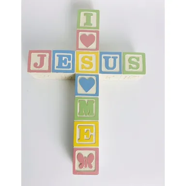 Abbey Press I Love Jesus, Jesus Loves Me Baby Colors Blocks Cross 8.5" x 6.25"