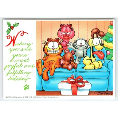 Garfield Cat Christmas Postcard Odie Arlene Holiday Greetings Jim Davis 1980