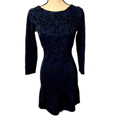 Women's Ann Taylor Loft Navy and Black Tapestry Dress Size 0