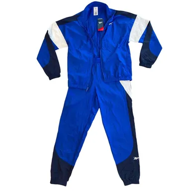 Reebok Men's Vintage Blue Colorblock Tracksuit Set Jacket & Pants S Activewear