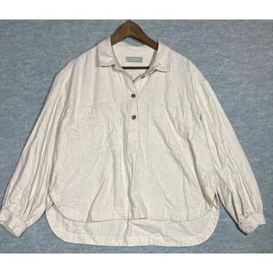 Everlane Beige Popover Flannel Long Sleeve Shirt Organic Cotton Womens L