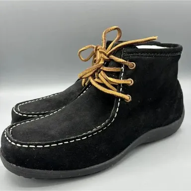 Lands End Womens Suede Chukka Shoe Black Lace Up Size 7.5 D