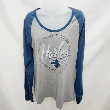 Harley Davidson Women's Olathe, Kansas Blue & Gray Long Sleeve T Shirt Large