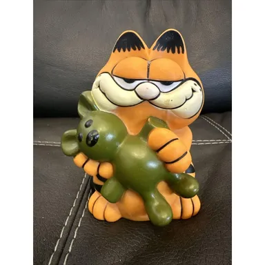 Garfield and Pooky 6.5" Plastic Piggy Bank Kat's Meow 1978, 1981 Taiwan No Cover