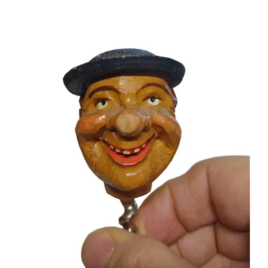 ANRI Hand Carved And Painted Corkscrew Smiling Man Barware Vintage Bar Tool