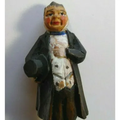 Charles Dickens ANRI Mr Pecksniff Vintage Hand Carved Wood Figurine Italy 1920's