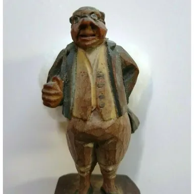 Charles Dickens ANRI Mr Pickwick Vintage Hand Carved Wooden Figurine 1920s Italy