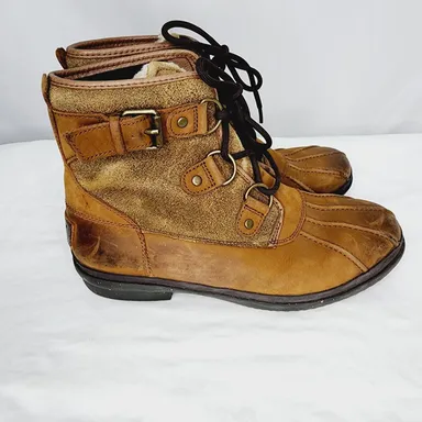 Ugg waterproof leather Tan Lace up Women's 8  Cecile Boot STYLE # 1007999