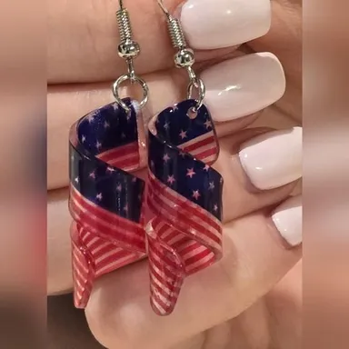 American Flag Cylindrical Earrings