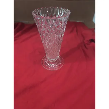 Diamond Pattern Glass Celery Vase, Vintage Footed Decor, Home Floral Arrangement