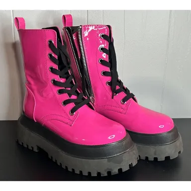 DOLLS KILL COMBAT BOOTS RAVE NEON PINK SIZE 8