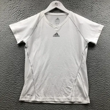 Adidas T-Shirt Boys Youth Medium M Short Sleeve Graphic Logo V-Neck White