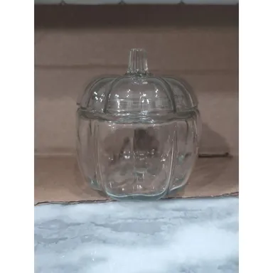 Anchor Hocking Pumpkin Shape Glass Cookie Candy Jar, Vintage Storage Container