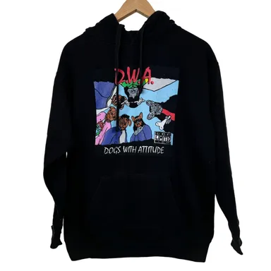 NWA Funny DWA Dogs With Attitude Black Hoodie Mens Size M 