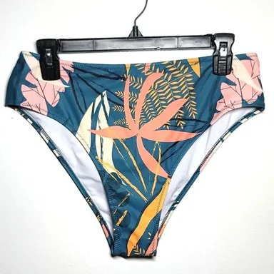 Hilinker Tropical Floral Printed Cheeky High Waisted Bikini Bottom Large NEW