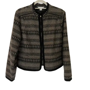 Christopher & Banks Womens Wool Blend Black Brown Blazer Jacket Lined Size Large