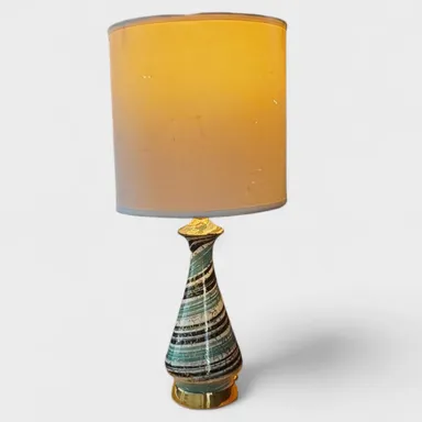 True Vintage MCM Mid Century Modern Ceramic Table Lamp Teal Gold White Black 