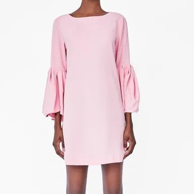 Zara Woman Baby Pink Fluted Sleeve Mini Dress, Size Small, NWT