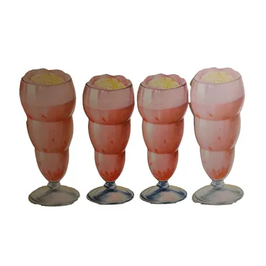 4 Strawberry Milk Shake Ice Cream Soda Floats Diecuts Paper Signs Original 1950s